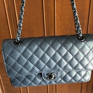 CHANEL Caviar Quilted Medium Double Flap Grey